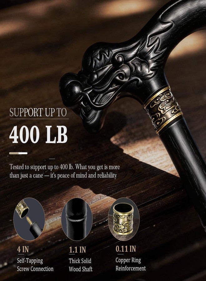 ispuoocti Wooden Walking Cane, 3D Dragon Engraved Cane Support up to 400 lb, Canes for Seniors Men Women of Different Heights (Black Brown 35") - Image 4