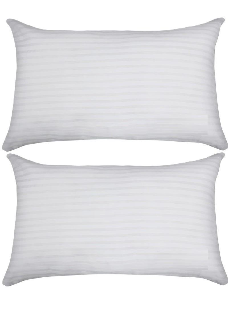 Blueberry 2 Piece Hotel Style Stripe Pillow Set Cotton White 50X70cm Made in Uae - Image 1