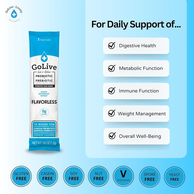 GoLive Prebiotic  Probiotic for Women Men Kids FlavorFree SugarFree Synbiotic Powder w GOS LGlutamine Vitamin D3 Electrolytes For Gut Health Digestion Metabolism Immunity 1550B CFUs - Image 3