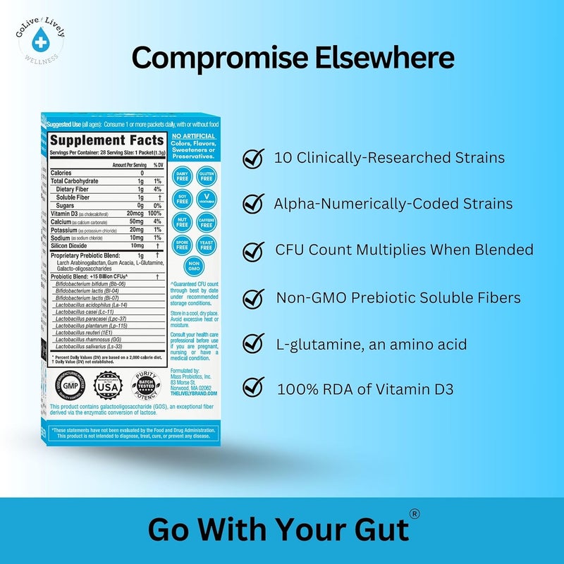 GoLive Prebiotic  Probiotic for Women Men Kids FlavorFree SugarFree Synbiotic Powder w GOS LGlutamine Vitamin D3 Electrolytes For Gut Health Digestion Metabolism Immunity 1550B CFUs - Image 5