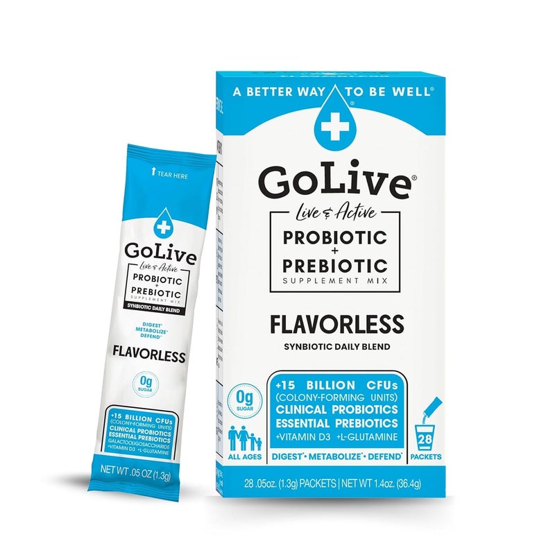 GoLive Prebiotic  Probiotic for Women Men Kids FlavorFree SugarFree Synbiotic Powder w GOS LGlutamine Vitamin D3 Electrolytes For Gut Health Digestion Metabolism Immunity 1550B CFUs - Image 1