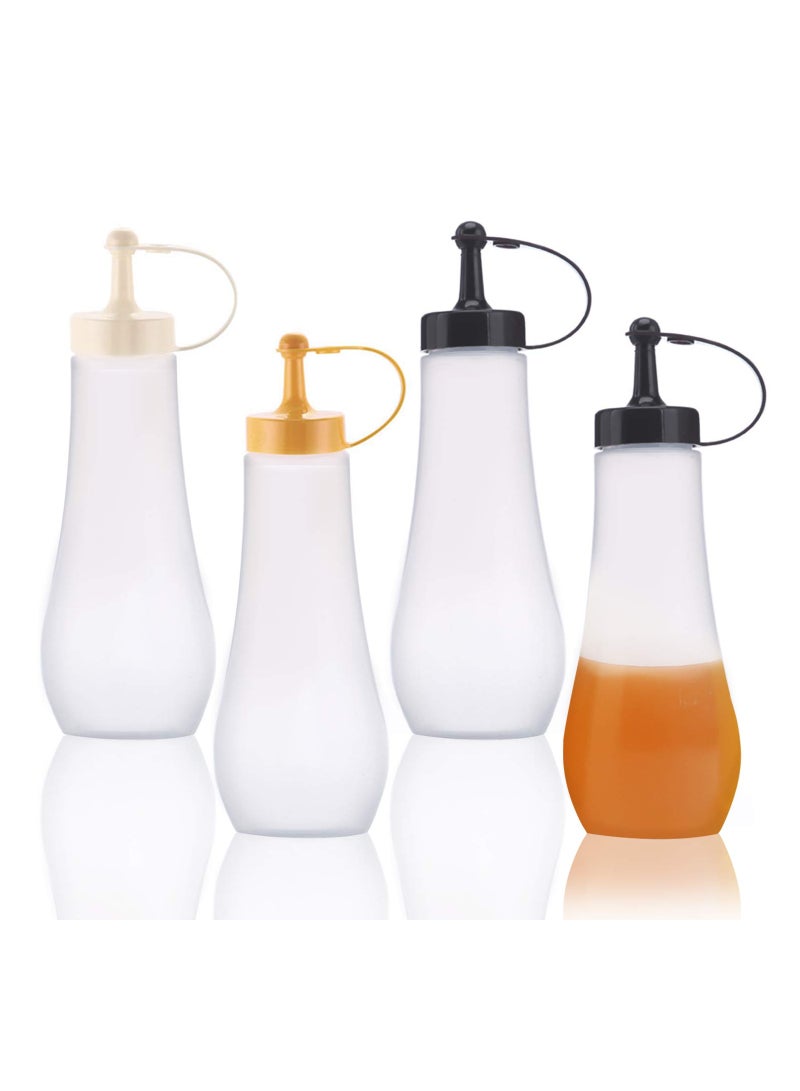 SYOSI Squeeze Bottle, 4 Plastic Squeeze Squirt Condiment Bottles Sauce Bottles with Caps, for Sauce, BBQ, Hot and Olive Oil, Condiments, Oil,  Use Your Imagination to Make Delicious Food, White - Image 1
