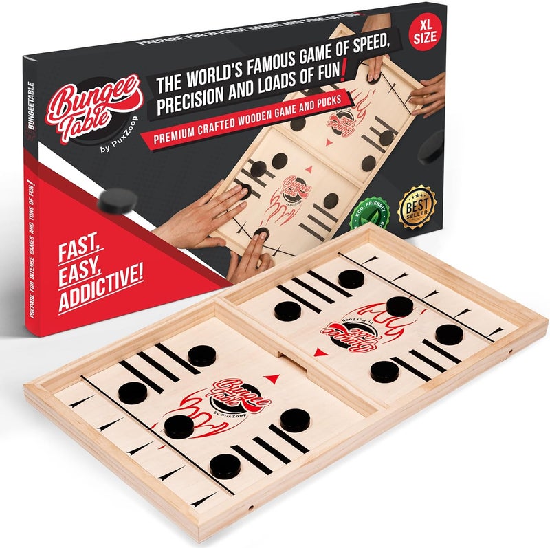Bungee Table Fast Sling Puck Game - Test Your Speed and Accuracy with This Fast-Paced Wooden Air Hockey Board Game - Guaranteed Fun for Family Night or Friends Party - Image 1