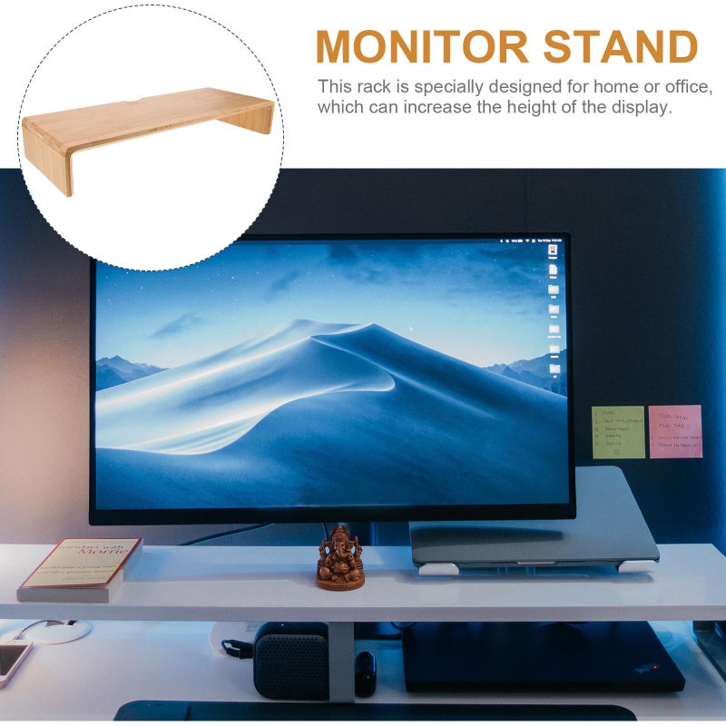 8Cm Height Bamboo Monitor Riser and Laptop Stand for Desk Office Home Storage Organizer - Image 4