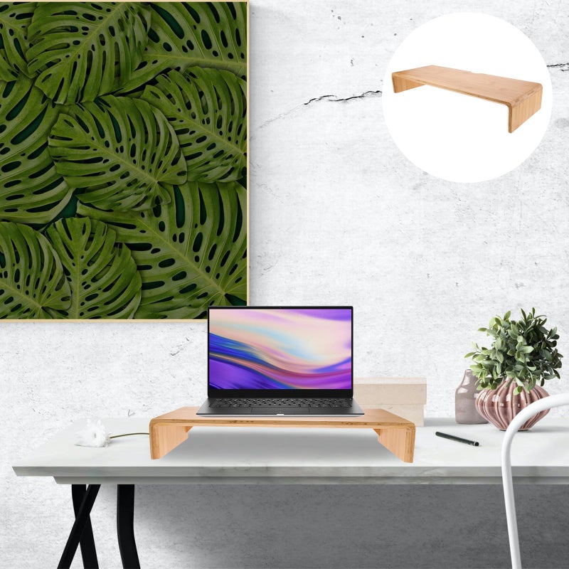 8Cm Height Bamboo Monitor Riser and Laptop Stand for Desk Office Home Storage Organizer - Image 5
