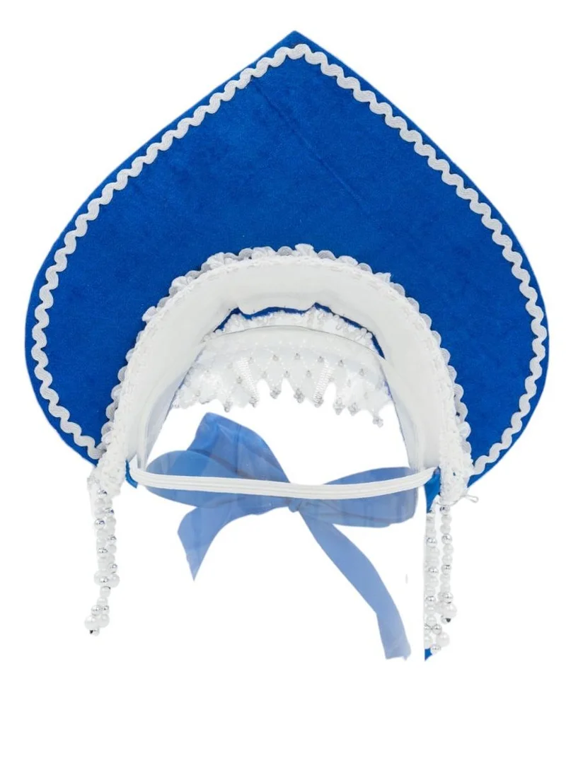D'Daniela Women's Girls Traditional Headdress Kokoshnik Blue in a wave crest shape