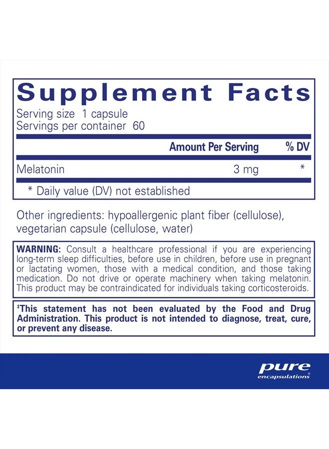 Pure Encapsulations Melatonin 3 mg - Antioxidant Supplement to Support Natural Sleeping & Relief of Occasional Sleeplessness - for Natural Sleep Support* - 60 Capsules - Image 2