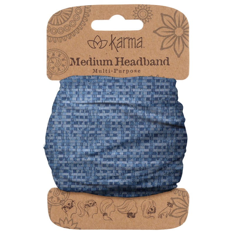 Karma Blue Basket Weave Headband for Women - Medium - Fabric Headband and Stretchy Hair Scarf - Blue - Image 1
