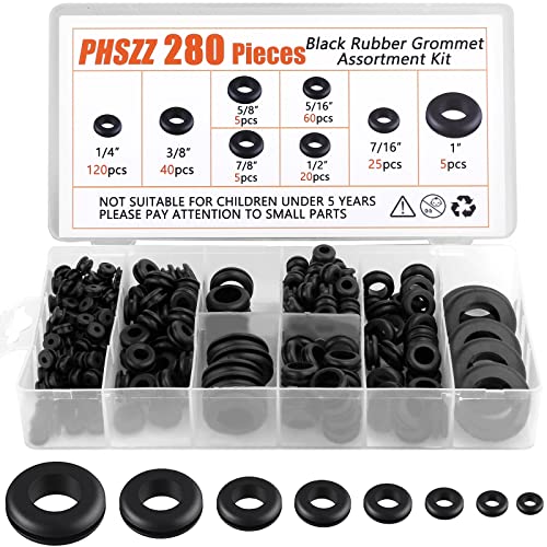 PHSZZ PSHZZ 280 PCS Rubber Grommets Kit, Rubber Hole Grommet Gaskets Assortment for Wiring, Wire, Automotive, Firewall, Sheet Metal, Hardware Repair, 8 Sizes 1/4" 5/16" 3/8" 7/16" 1/2" 5/8" 7/8" 1" - Image 1