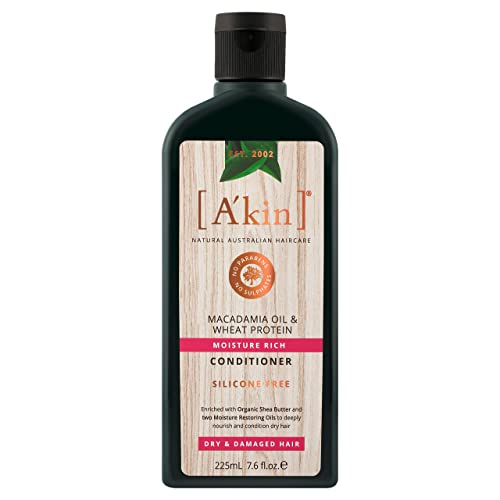A'kin Macadamia & Wheat Protein Moisture Rich Conditioner, Free From Parabens, Sulfates and Silicones, 225 ml - Image 1