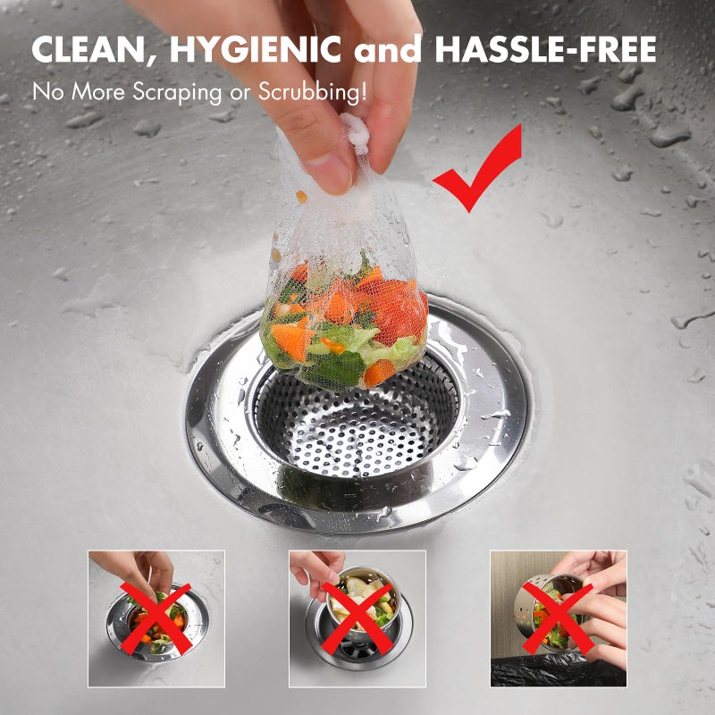 Muslish 200 Pack Kitchen Sink Strainer Mesh Bag, Anti-Clogging Disposable Sink Drain Covers, Kitchen Essentials Sink Filter Nets, Fits Most Sink Strainers (4.0 x 4.0 Inch) - Image 2