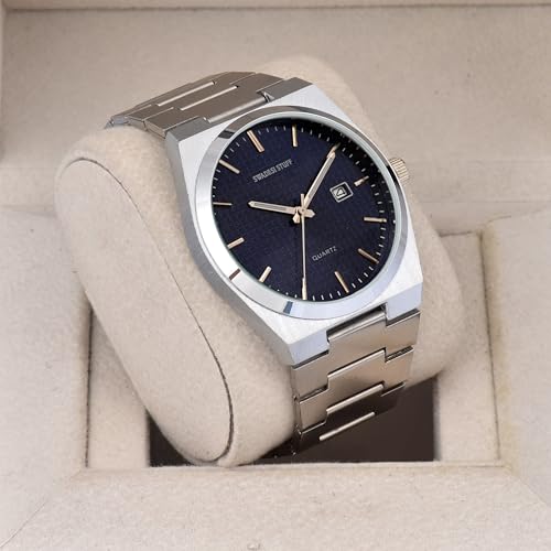 SWADESI STUFF Stainless Steel Date Display Mens Wrist Analogue Watch (Blue), Dial-Color:Multicolour, Band Color:Silver (Blue) - Image 4