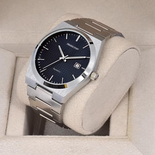 SWADESI STUFF Stainless Steel Date Display Mens Wrist Analogue Watch (Blue), Dial-Color:Multicolour, Band Color:Silver (Blue) - Image 3