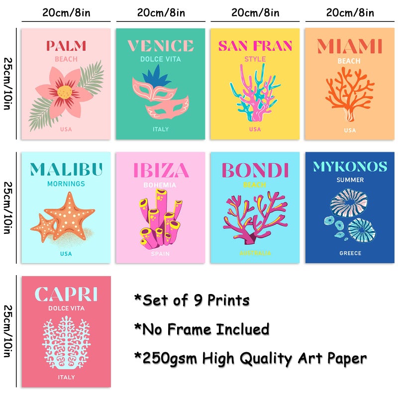وولاين Whaline 9pcs Preppy Travel Wall Art يطبع ملون ملصق تجريدي جمالي ديكور ملصق الحد الأدنى من ملصقات غرفة نوم الفتيات في سن المراهقة (8x10 في 8x10) - Image 2