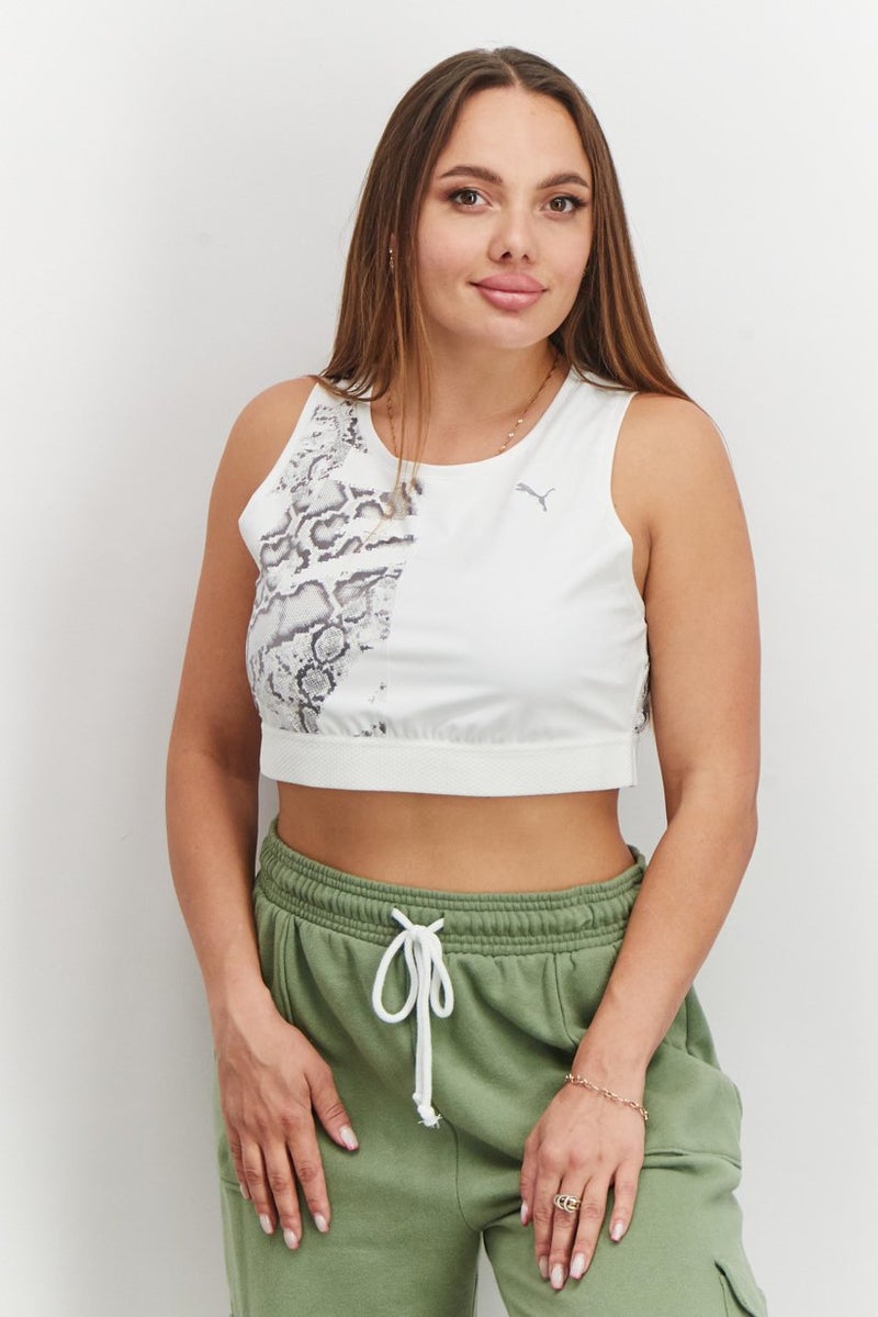 PUMA Women Round Neck Sleeveless Metallic Printed Cropped Top, White  - Image 1