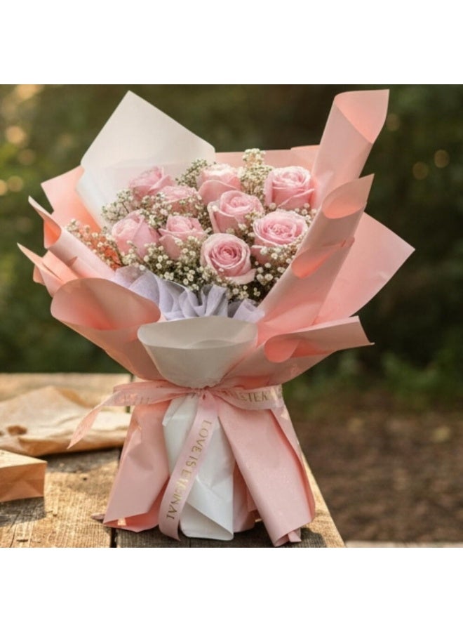 Premium 10 Fresh Live Pink Roses Bouquet