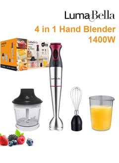 Luma Bella 4 in 1 Hand Blender,1400W Multifunctional food Processor,2-Speed Stainless Steel Hand Stick Blender with Egg Whisk, 600ml Chopper Bowl,500ml Mixing Cup for Smoothies, Puree, Baby Food  - Image 1