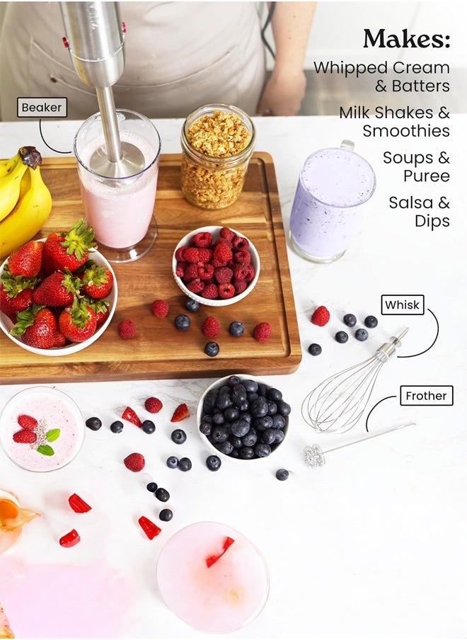 Luma Bella - 4 in 1 Hand Blender,1400W Multifunctional food Processor,2-Speed Stainless Steel Hand Stick Blender with Egg Whisk, 600ml Chopper Bowl,500ml Mixing Cup for Smoothies, Puree, Baby Food - Image 1