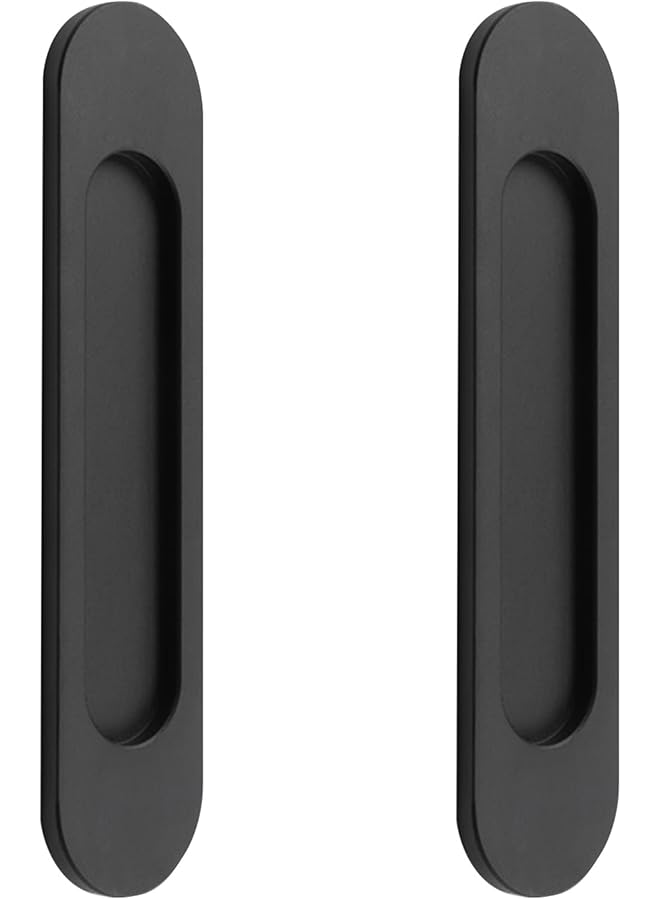 promass Self-Stick Oval Sliding Door Pulls 2pcs Matte Black Aluminum Alloy Flush Pull Punch-Free Handle for Sliding Barn Door Windows Cabinets/18cm - Image 1
