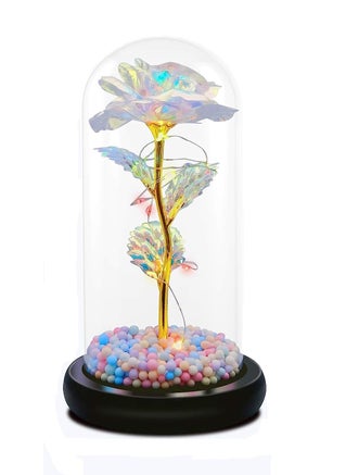 SUNBEET SUNBEET Rose Flower Gift Rainbow Forever Rose in Glass Dome Rose Light Up Flower Personalized Gifts for Mom Sisters Friend Women Valentines Day Birthday Wedding 