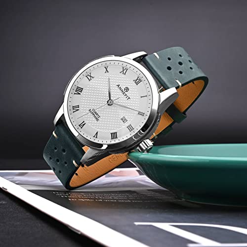 ANNEFIT Vintage Leather Watch Strap 20mm Quick Release Replacement Band for Men and Women with Silver Buckle Deep Pine - Image 3