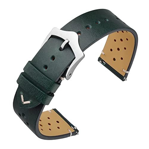 ANNEFIT Vintage Leather Watch Strap 20mm Quick Release Replacement Band for Men and Women with Silver Buckle Deep Pine - Image 1