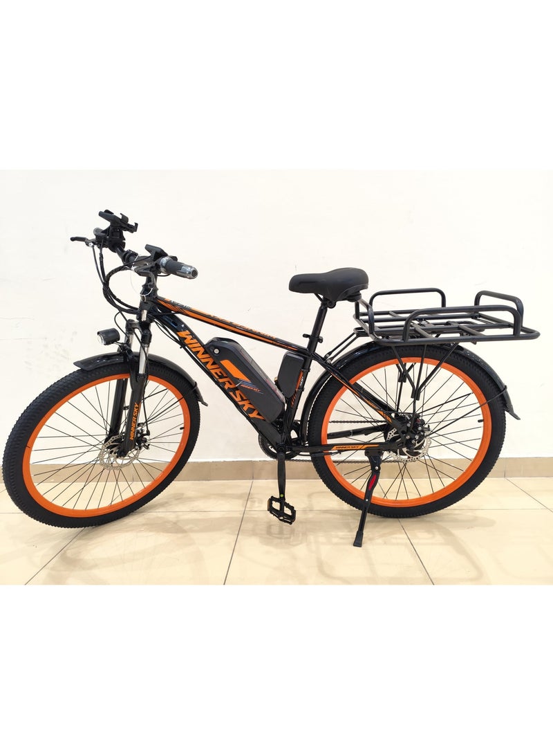 دراجة كهربائية Winner Sky بمحرك 500 واط، بطارية 48v فولت13ah أمبير – مدى 35 إلى 40 كم – ناقل حركة وتبديل يدوي للدواسات – صندوق تخزين – دراجة هجينة للمدينة والجبال - Image 2