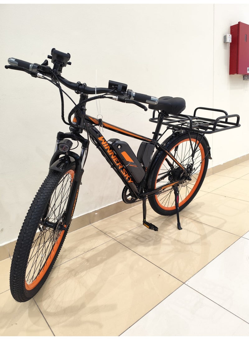 دراجة كهربائية Winner Sky بمحرك 500 واط، بطارية 48v فولت13ah أمبير – مدى 35 إلى 40 كم – ناقل حركة وتبديل يدوي للدواسات – صندوق تخزين – دراجة هجينة للمدينة والجبال - Image 3