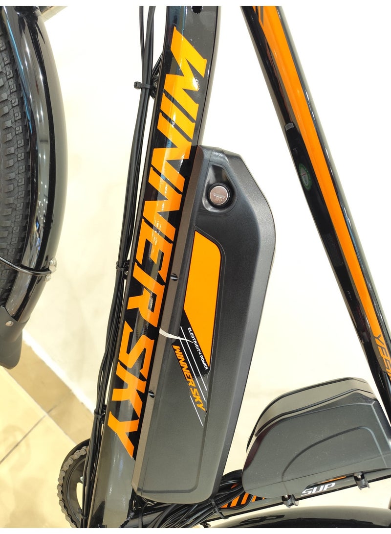 دراجة كهربائية Winner Sky بمحرك 500 واط، بطارية 48v فولت13ah أمبير – مدى 35 إلى 40 كم – ناقل حركة وتبديل يدوي للدواسات – صندوق تخزين – دراجة هجينة للمدينة والجبال - Image 4