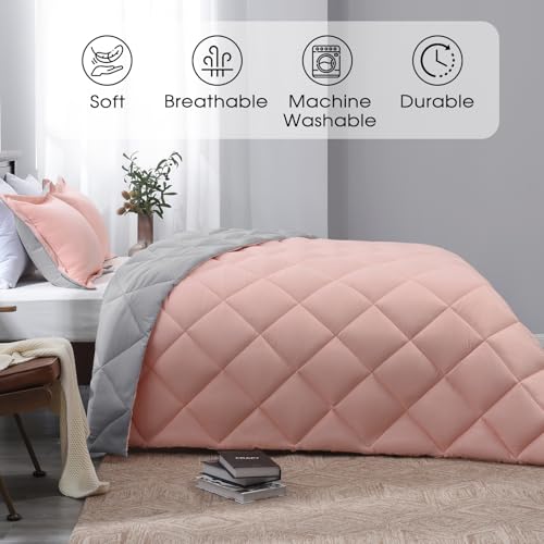 Basic Beyond King Size Comforter Set - Pink King Size Comforter Set, Reversible King Bed Comforter Set for All Seasons, Baby Pink/Grey, 1 Comforter (104"x92") and 2 Pillow Shams (20"x36"+2") - Image 2