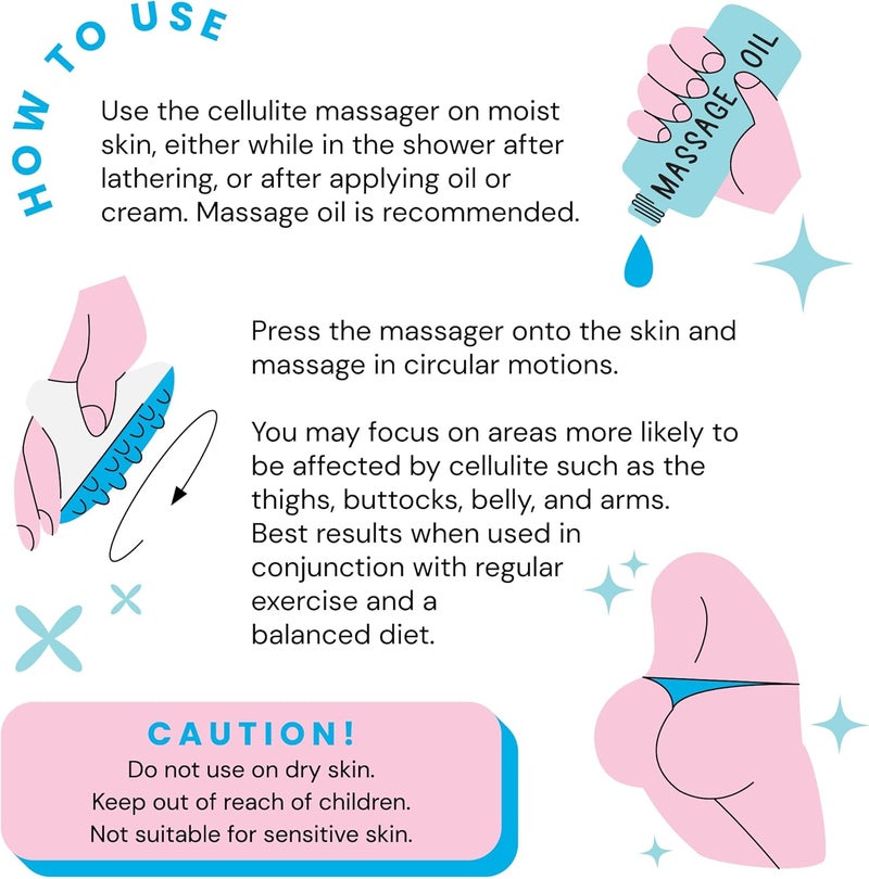 Scala Silicone Anti Cellulite Massager, Body Shower Scrubber, Cellulite Remover - Improve Circulation, Distribute Fat Deposits, Body Massager, Exfoliator, Fat Roller Use with Creams and Oils, Aqua - Image 4