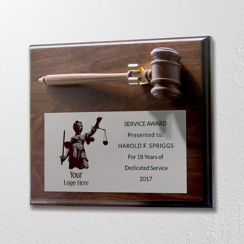 PlaqueMaker Gavel Plaque with Your Persoanlized Text and Logo - Judge, Police Officer, Lawyer, Attorney, or Military - Image 3