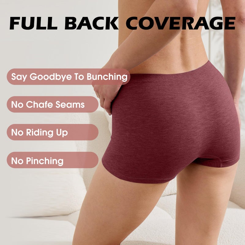 BAMBOO COOL Womens BoyShorts Underwear Seamless Boxer Briefs Mid Rise Full Coverage Breathable Stretch Ladies Panties 5 Pack - Image 4