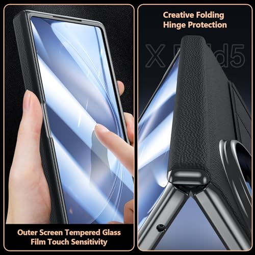 Midkart Leather Cover Compatible with Vivo X Fold 5 Release 2025 Auto-Sliding Hinge Protection Kickstand Electroplated with Front Glass Case & Camera Protection, Black - Image 3