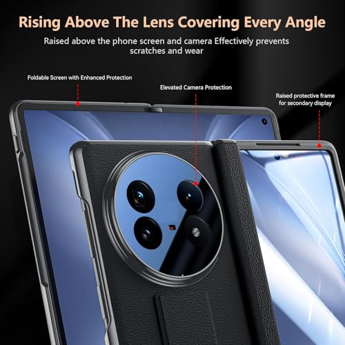 Midkart Leather Cover Compatible with Vivo X Fold 5 Release 2025 Auto-Sliding Hinge Protection Kickstand Electroplated with Front Glass Case & Camera Protection, Black - Image 4