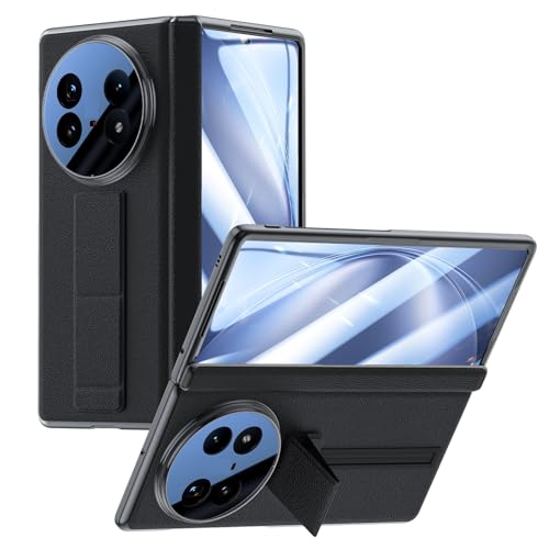 Midkart Leather Cover Compatible with Vivo X Fold 5 Release 2025 Auto-Sliding Hinge Protection Kickstand Electroplated with Front Glass Case & Camera Protection, Black - Image 1