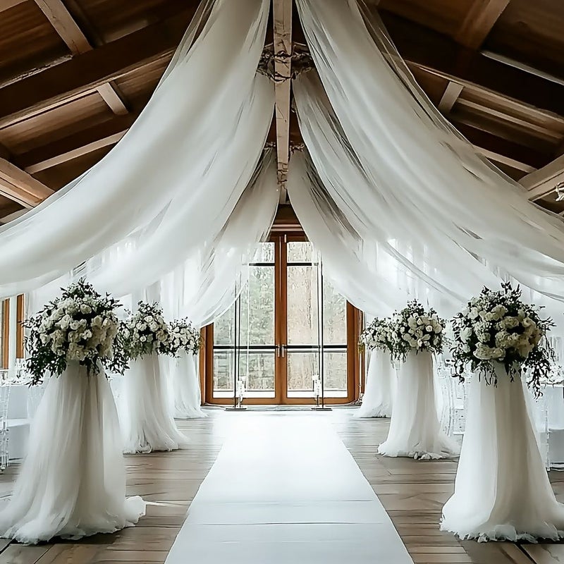 Sheer White Tulle Curtain Panel 26.12x2.5ft Polyester Eyelet Drapes for Wedding Arch Party Decor - Image 4