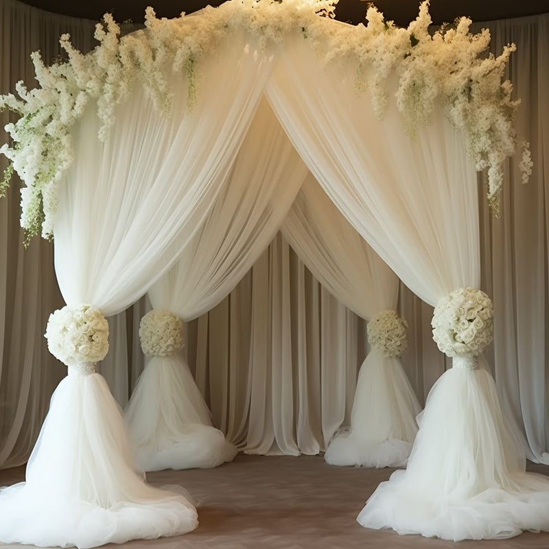 Sheer White Tulle Curtain Panel 26.12x2.5ft Polyester Eyelet Drapes for Wedding Arch Party Decor - Image 5