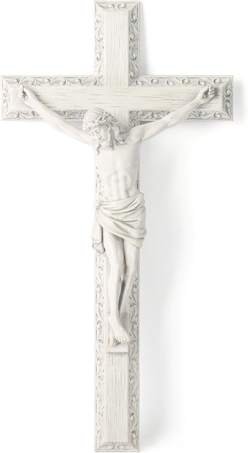 BC BUILDCLASSIC BC Catholic Crucifix Wall Cross, Jesus Christ Wall Decor for Elegant Modern Home, Devout Gift for Youngs, Religious Gifts Home Decor, Grey White Stone Finish 12" H Hand Painted by Buildclassic - Image 1