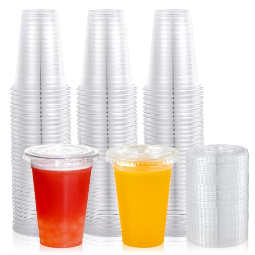 Lilymicky 200 Sets 10 oz Clear Plastic Cups With Flat Lids 10 Ounce Disposable Drinking Cups for Smoothie Slurpee or Any Cold Drinks - Image 2