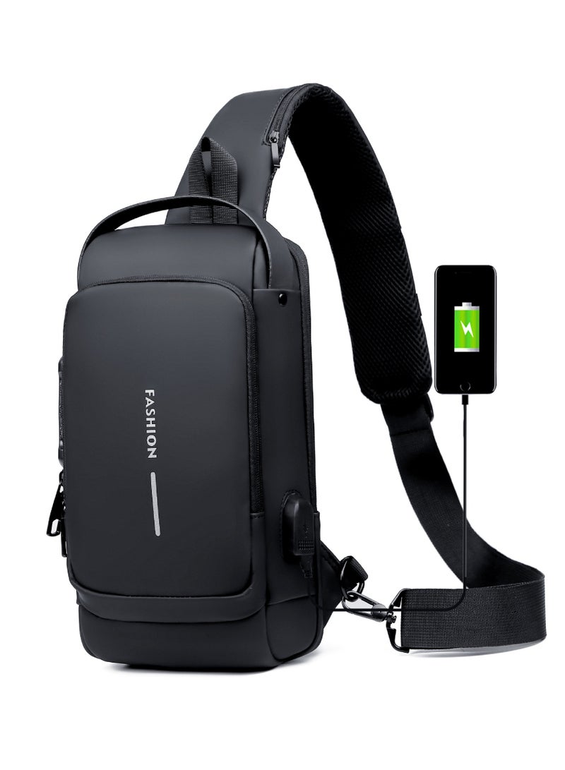 MIXDE Crossbody Sling Bag, Body Chest Shoulder Bag for Men Women Casual Shoulder Backpack Bag, Waterproof Leather Chest Casual Daypack with Usb Charging Port for Travel Hiking  - Image 1