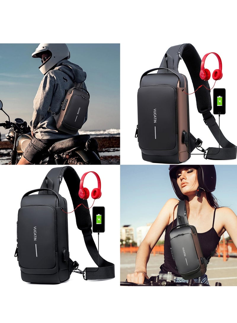 MIXDE Crossbody Sling Bag, Body Chest Shoulder Bag for Men Women Casual Shoulder Backpack Bag, Waterproof Leather Chest Casual Daypack with Usb Charging Port for Travel Hiking  - Image 2