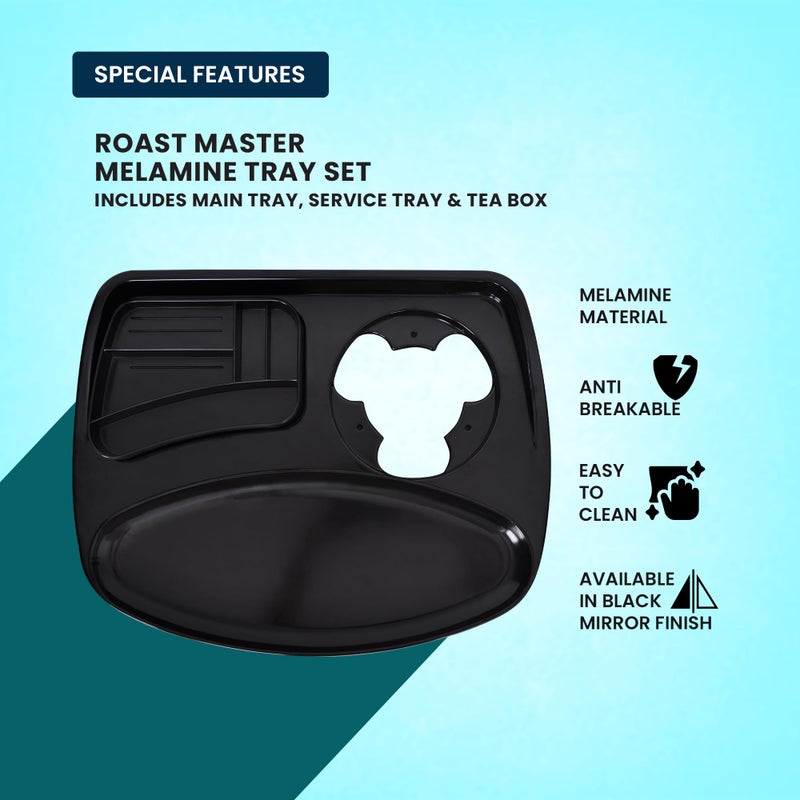 HS WORLD OF HORECA ESSENTIALS Roast Master Tray Set - Premium H-Service Tray & H-Tea Box Combo for Ultimate Kitchen Organization, Durable & Stylish Black Metal Rectangular Kitchenware Set - Image 2