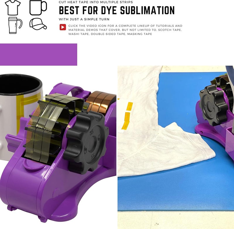 echomerx Original Heat Tape Dispenser + 2 Sublimation Tapes – Pre-Cut for Cricut, Heat Press, Craft, Thermal, Tumbler, HTV, Gift Wrap – Heat Resistant & Transfer Tapes, 1” & 3” Core, Purple Kit - Image 2