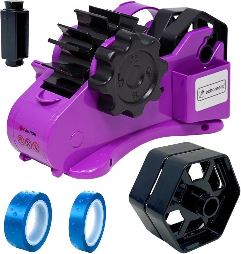 echomerx Original Heat Tape Dispenser + 2 Sublimation Tapes – Pre-Cut for Cricut, Heat Press, Craft, Thermal, Tumbler, HTV, Gift Wrap – Heat Resistant & Transfer Tapes, 1” & 3” Core, Purple Kit - Image 1