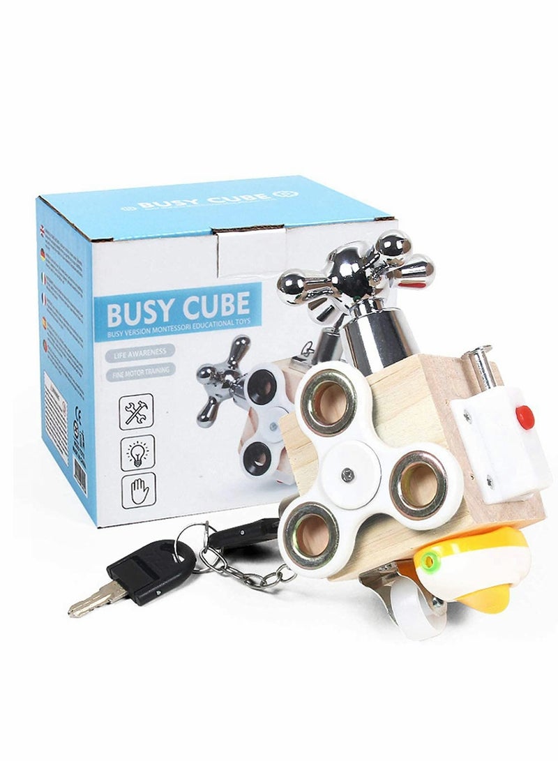 Travel-Friendly Montessori Busy Activity Cube for Toddlers - Wooden Learning Toy for Basic Life Skills & Fun Play - Image 5