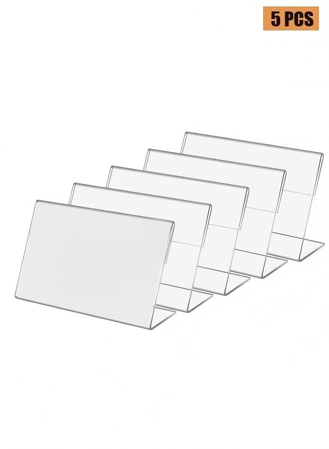 Small Acrylic Sign Holder, 5 PCS Name Card Price Tag Label Holder, 3.2" X 2" L-Shape Plastic Clear Card Display Stand, Counter Top Stand Mini Food Labels Price Sign Holder for Retail - Image 1