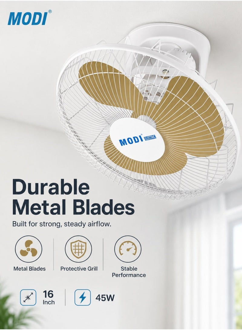 MODI 16 Inch Orbit Fan 45W Ceiling Mounted Fan With 3 Speed Controller, Metal Blades, Wide Air Circulation, Quiet Cooling & Easy Installation For Home, Office & Shop - Image 5