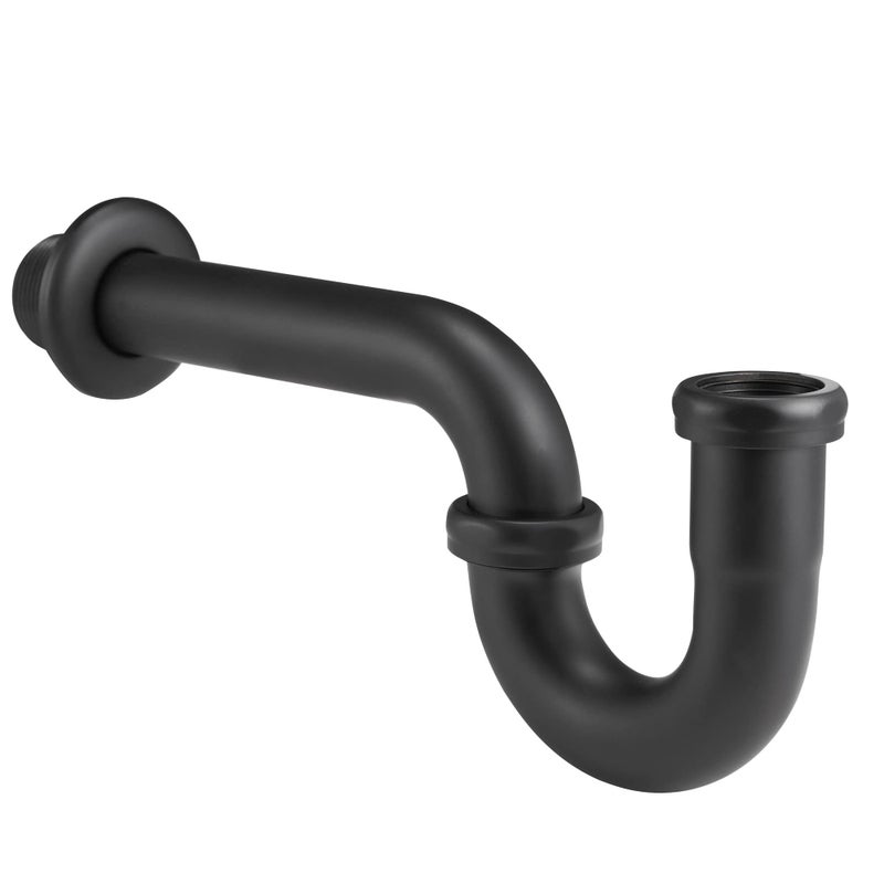 Fipoque 18 Gauge Solid Brass PTrap 1 14 OD Heavy Duty Brass Tubular J Bend Pipe Connector Decorative Bathroom Basin Sink Waste Trap Drain Kit with Flange and Gasket Washers Matte Black - Image 2