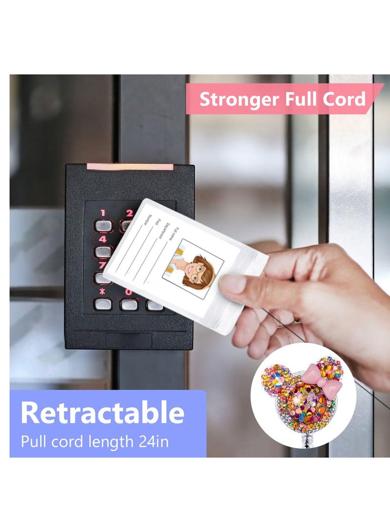 Excefore 3 Pack Bling Glitter Badge Reel Holders Retractable Cute Handmade Cartoon Mouse-Shaped ID Name Card Holder with Alligator Clip for Work Office Nurse Teacher - Image 4